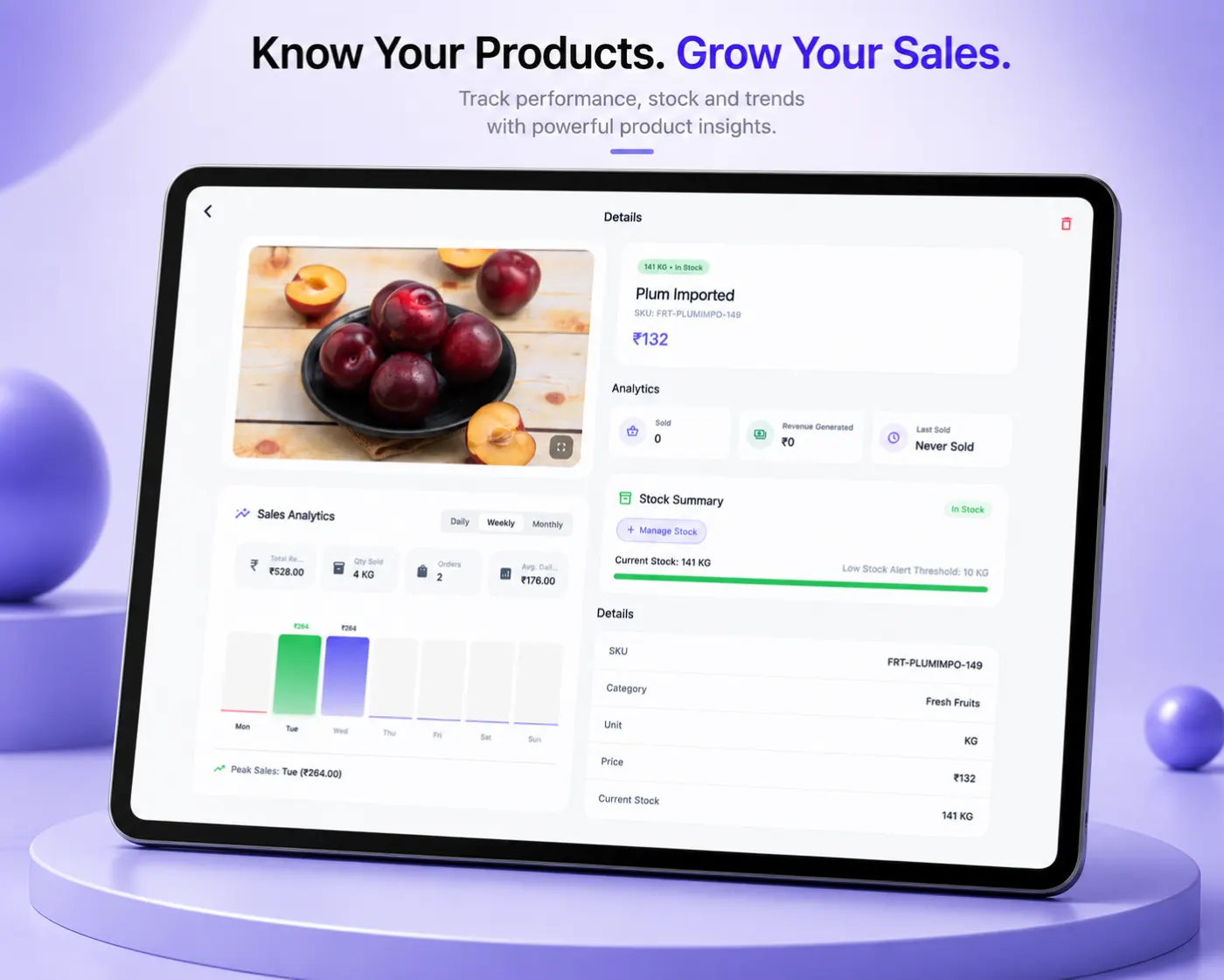 IPOSS product detail with sales analytics